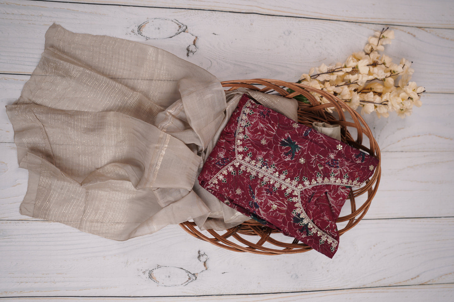 Maroonish Red Unstiched Material Suit