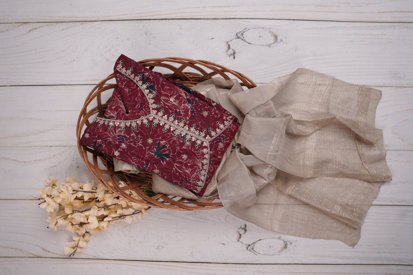 Maroonish Red Unstiched Material Suit