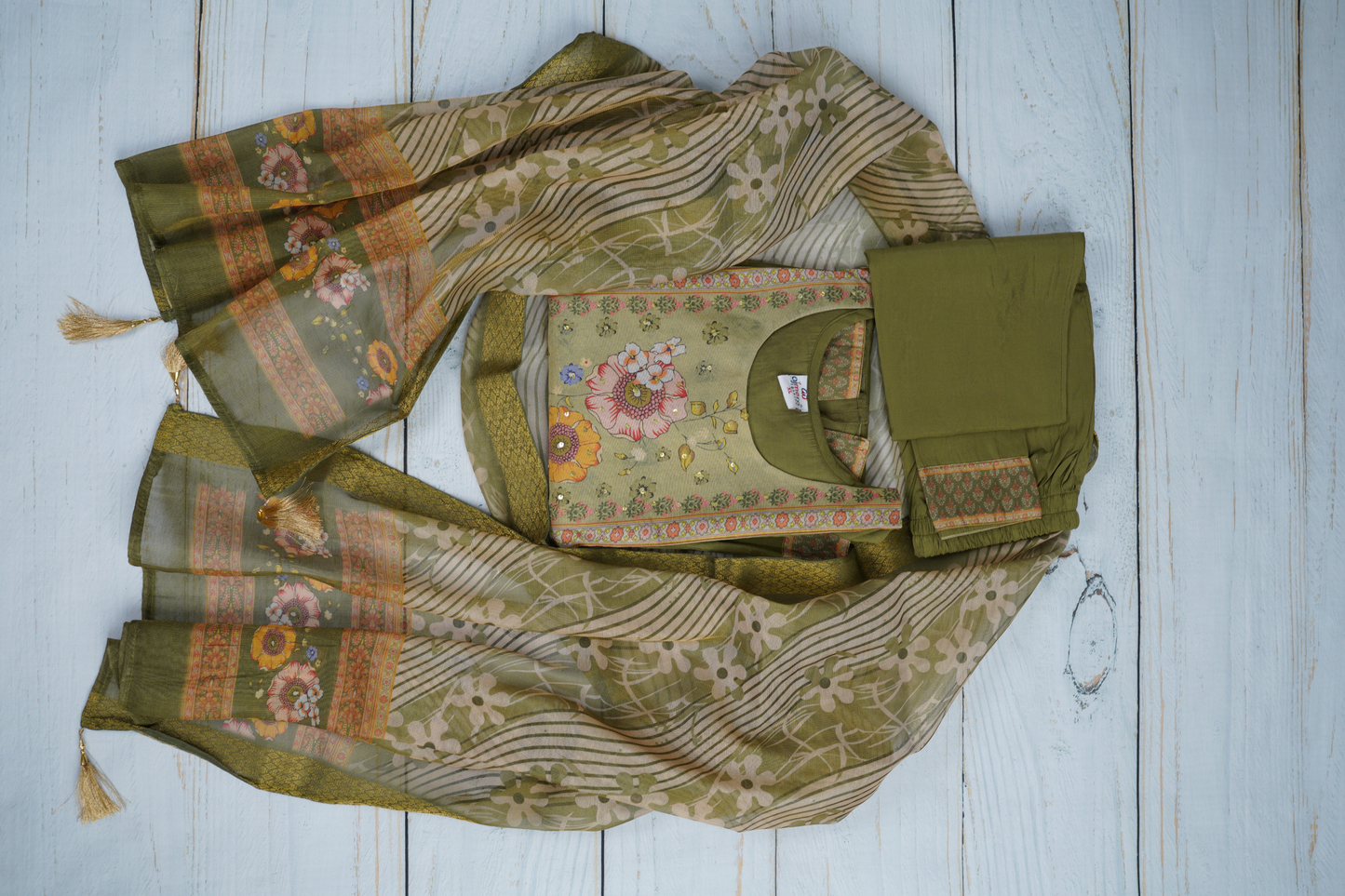 Olive Green Unstiched Dress Material Suit