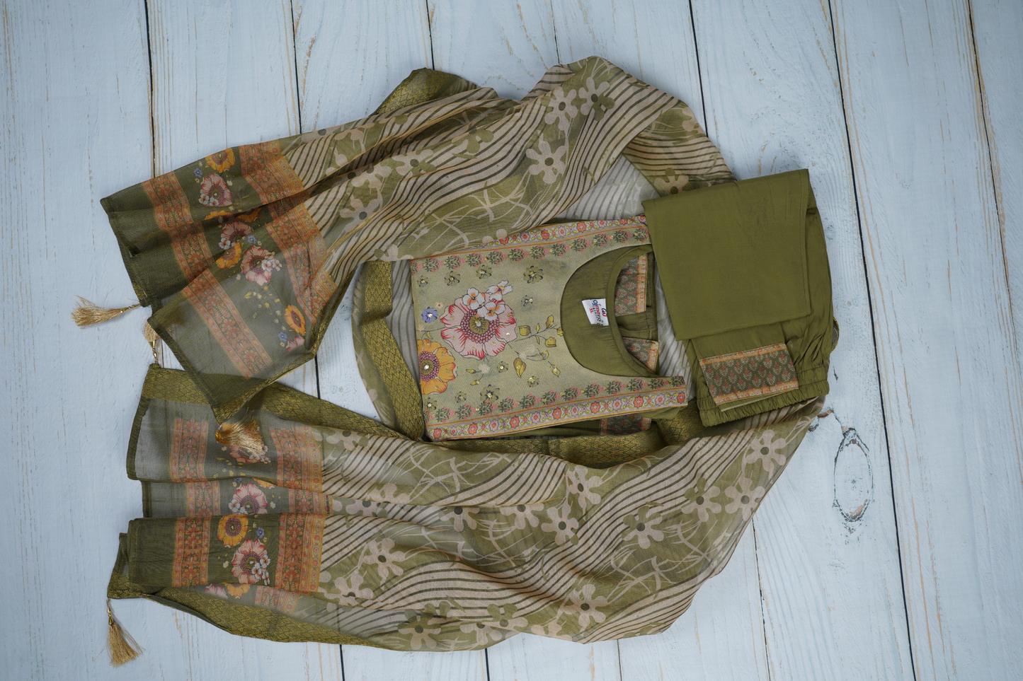 Olive Green Unstiched Dress Material Suit