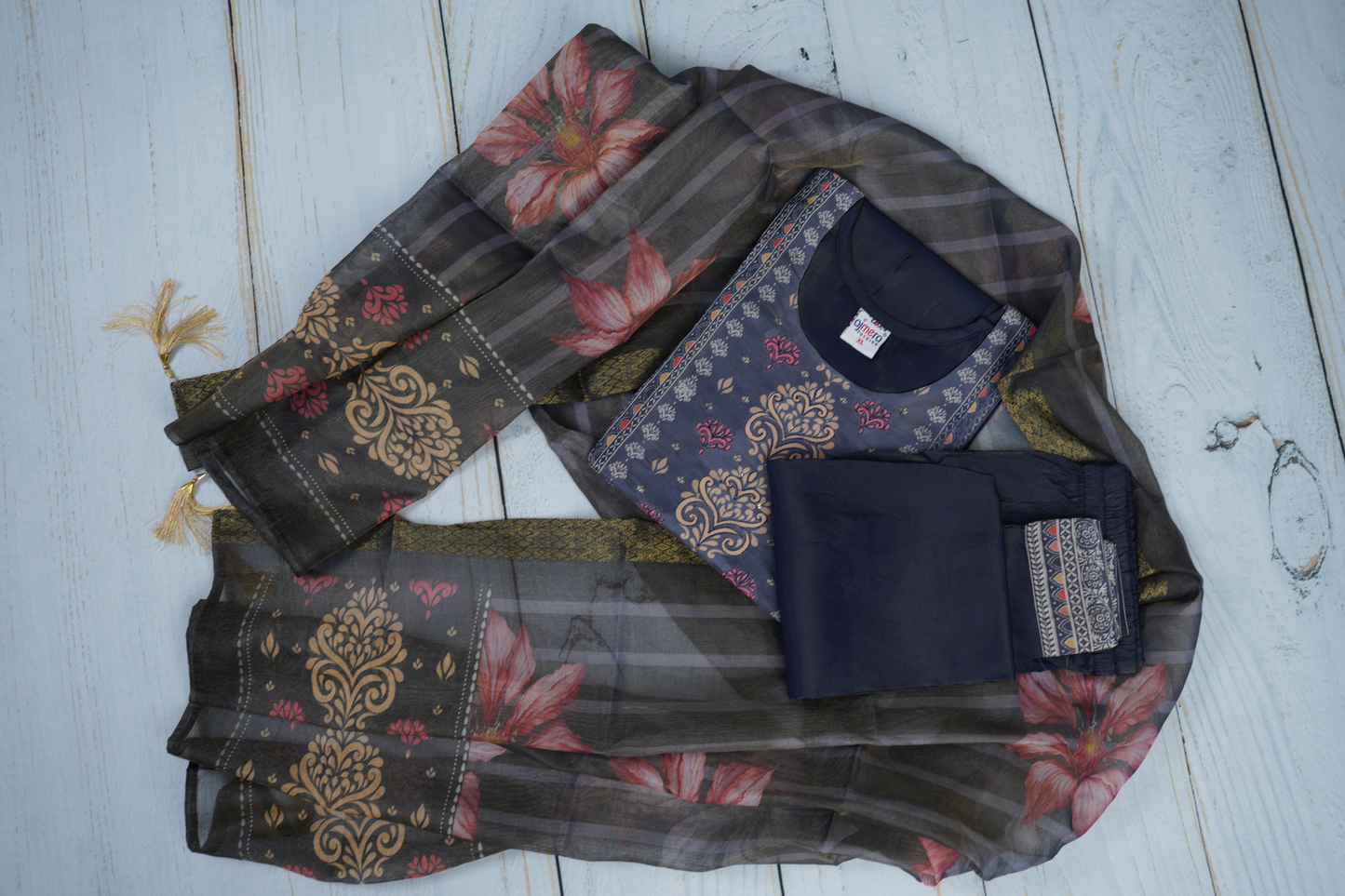 Navy Blue Base Unstitched Dress Material Suit