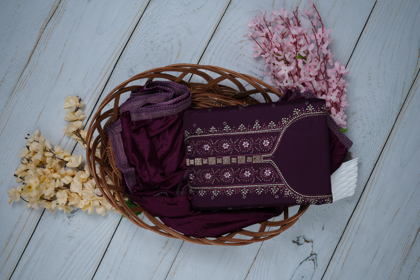 Deep Plum Shade of This Unstitched Dress Material Suit