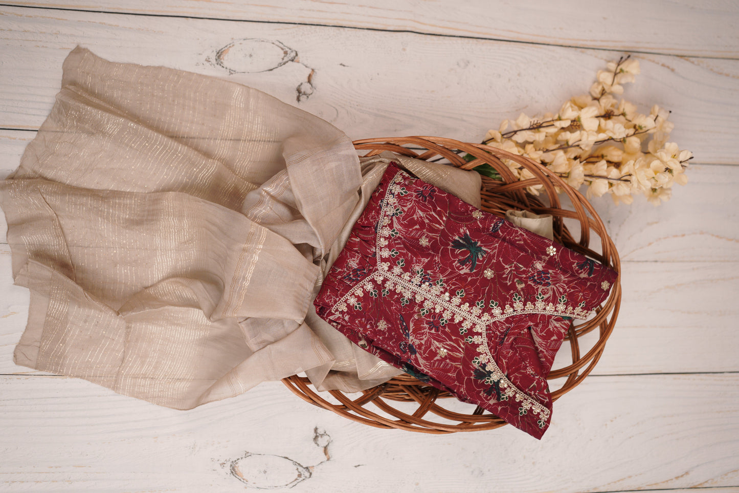 Maroonish Red Unstiched Material Suit