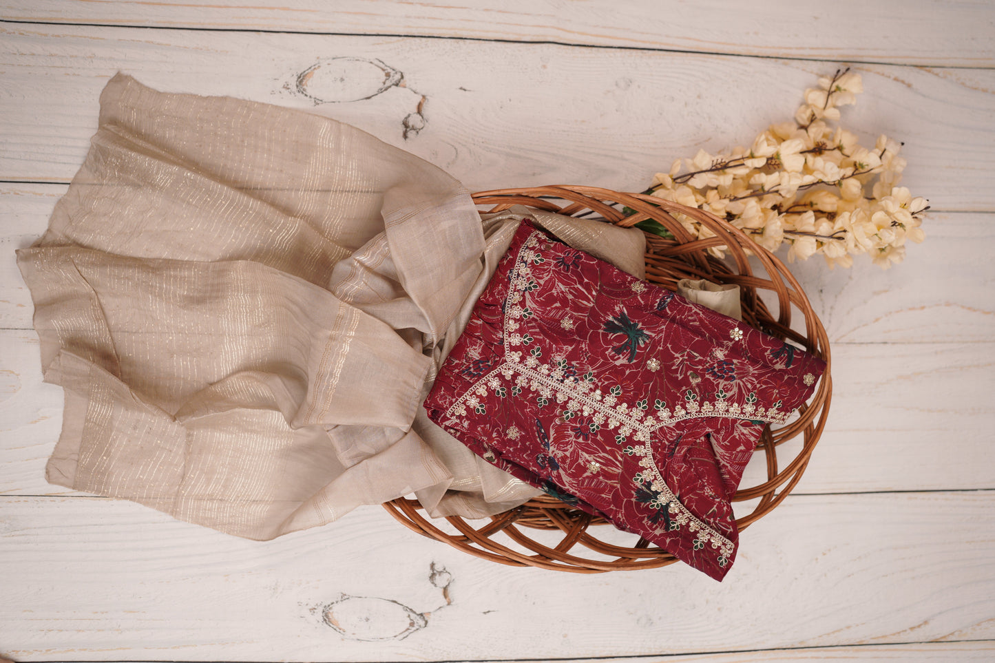 Maroonish Red Unstiched Material Suit