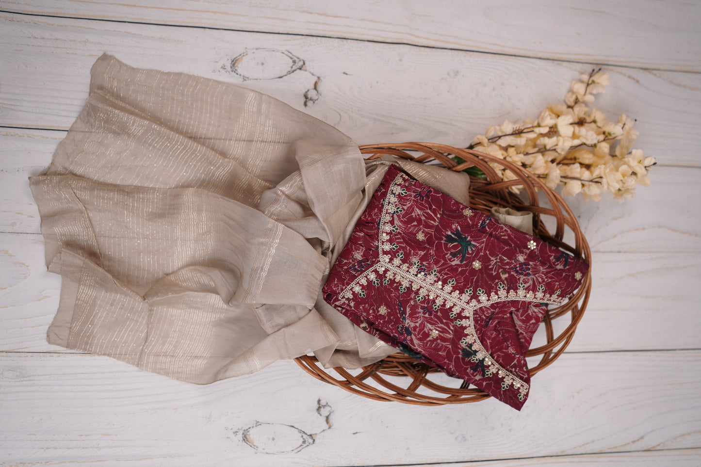 Maroonish Red Unstiched Material Suit