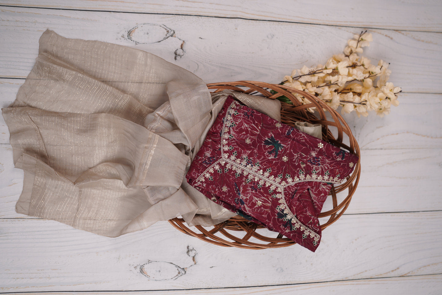 Maroonish Red Unstiched Material Suit