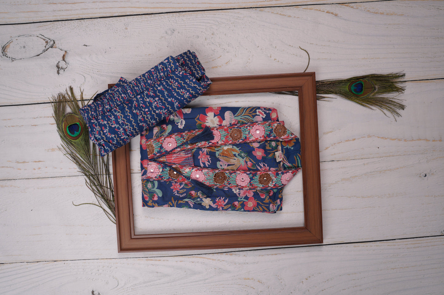 Beautiful Blend of Blue and Pink Dress Material Suit