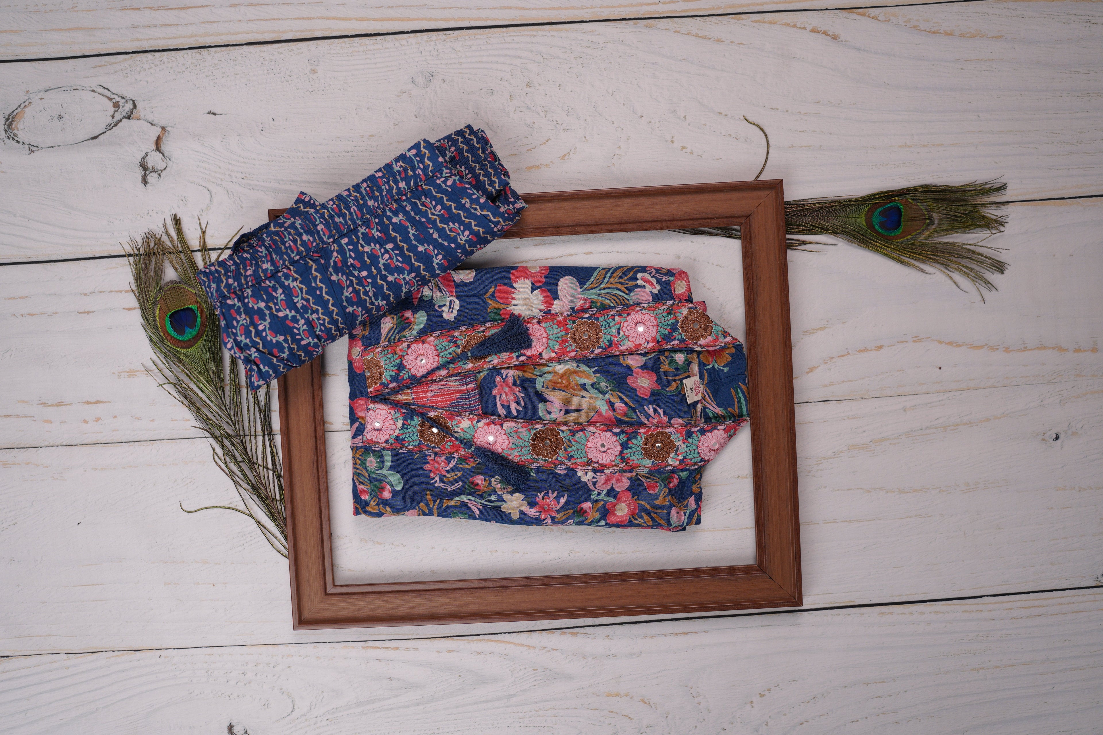 Beautiful Blend of Blue and Pink Dress Material Suit