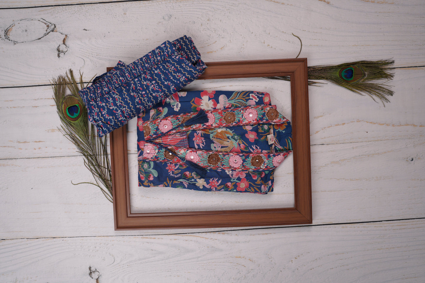 Beautiful Blend of Blue and Pink Dress Material Suit