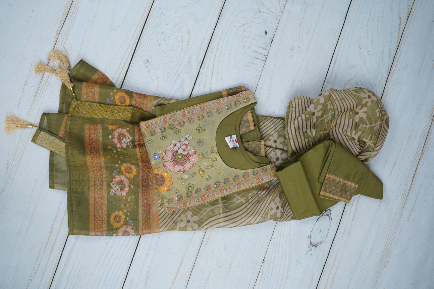 Olive Green Unstiched Dress Material Suit