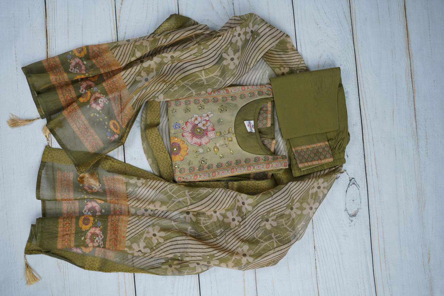 Olive Green Unstiched Dress Material Suit