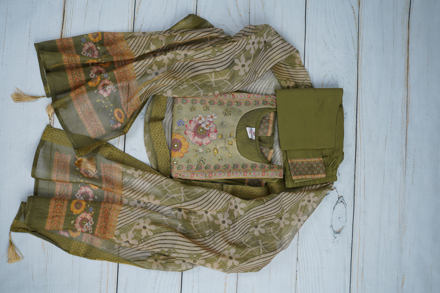 Olive Green Unstiched Dress Material Suit