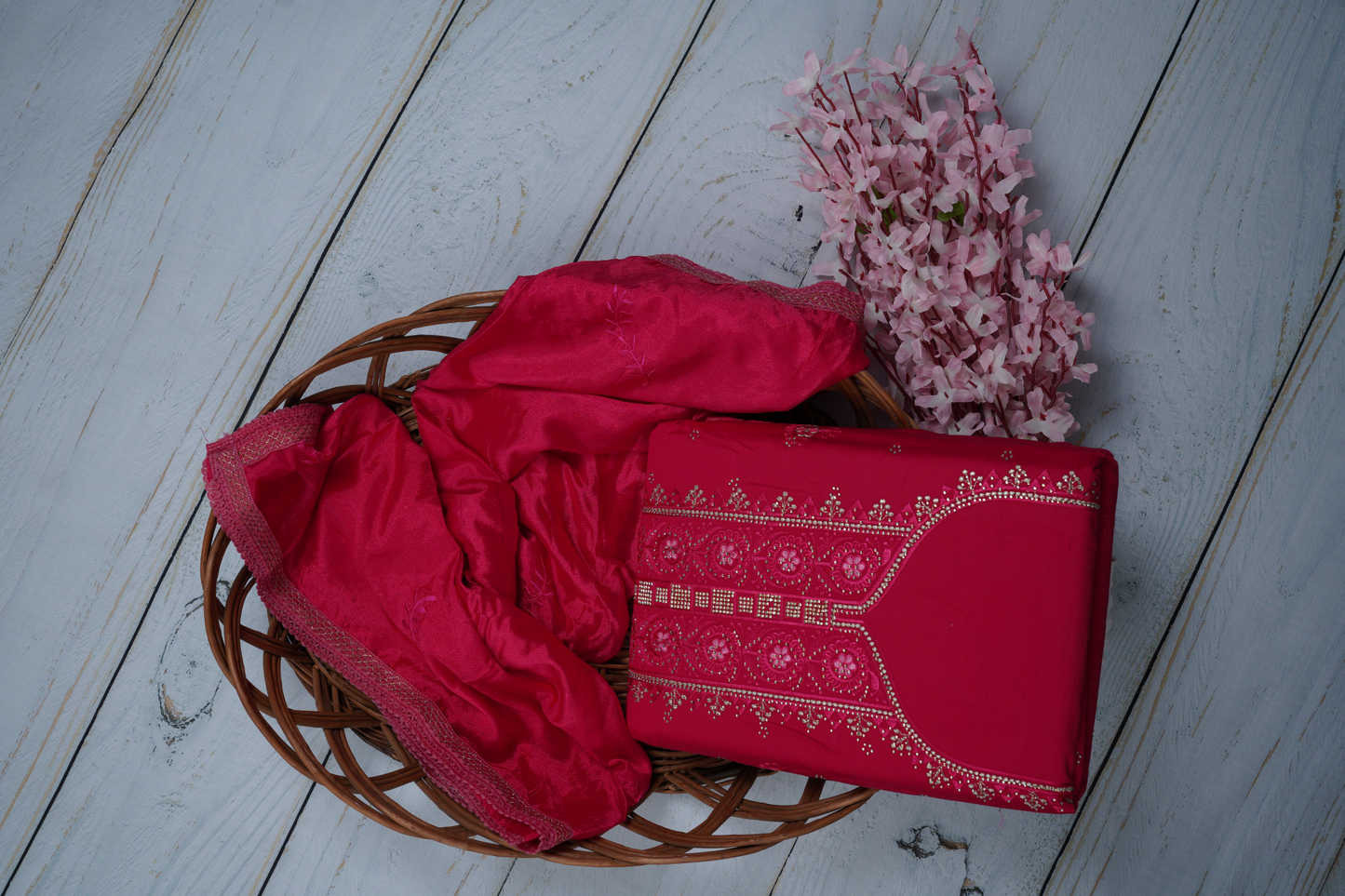 Crimson Red Unstitched Dress Material Suit