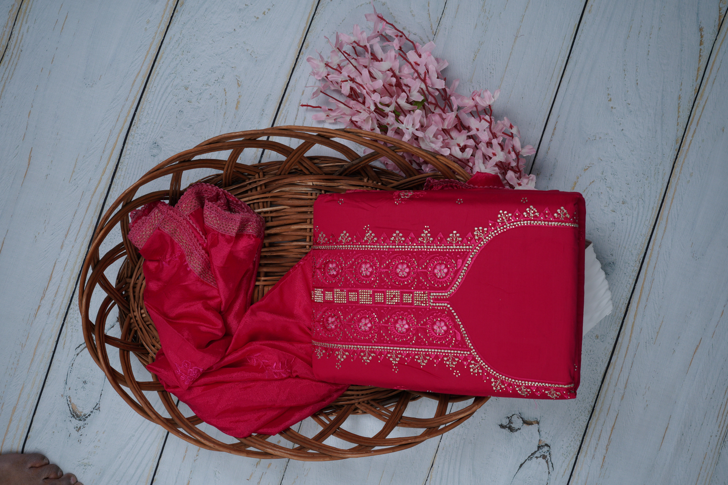 Crimson Red Unstitched Dress Material Suit