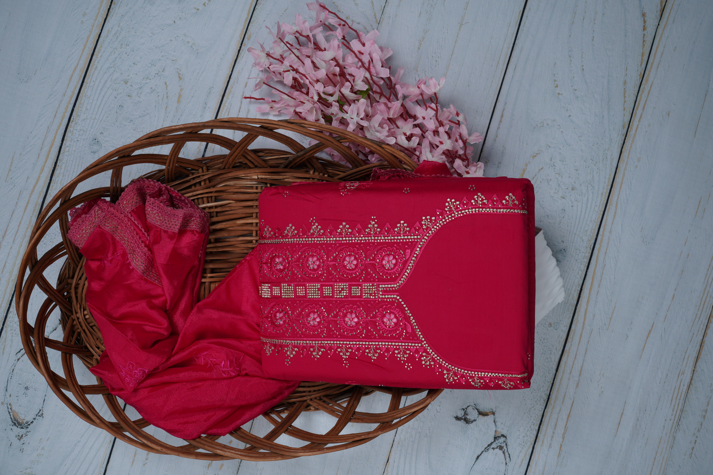 Crimson Red Unstitched Dress Material Suit