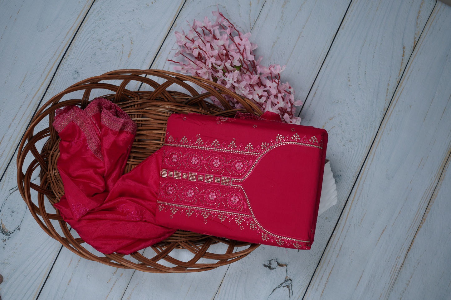 Crimson Red Unstitched Dress Material Suit