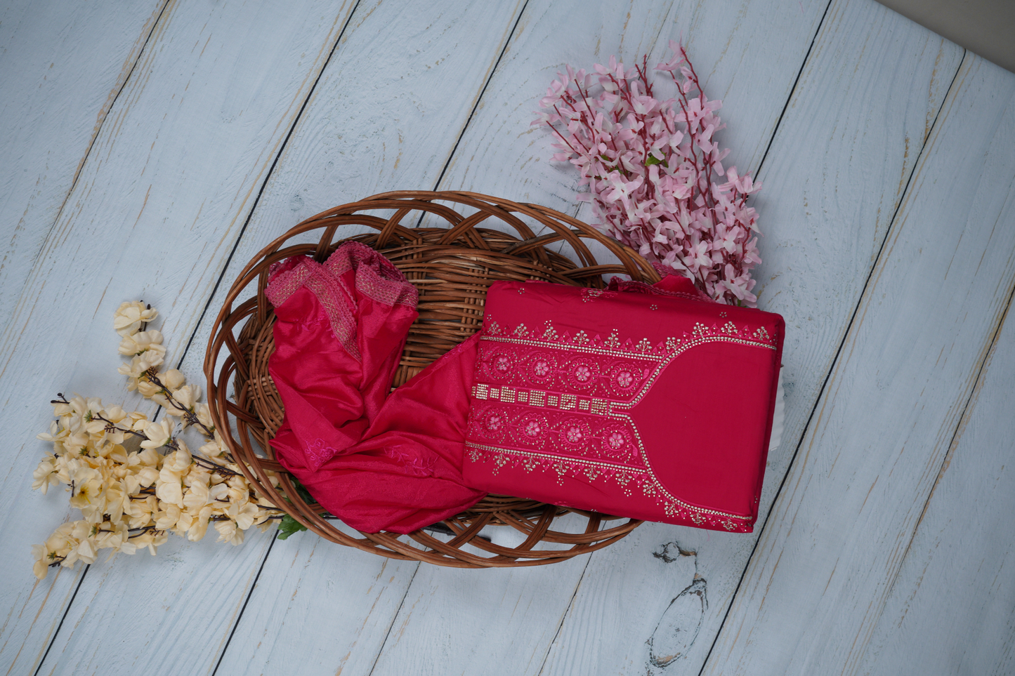 Crimson Red Unstitched Dress Material Suit