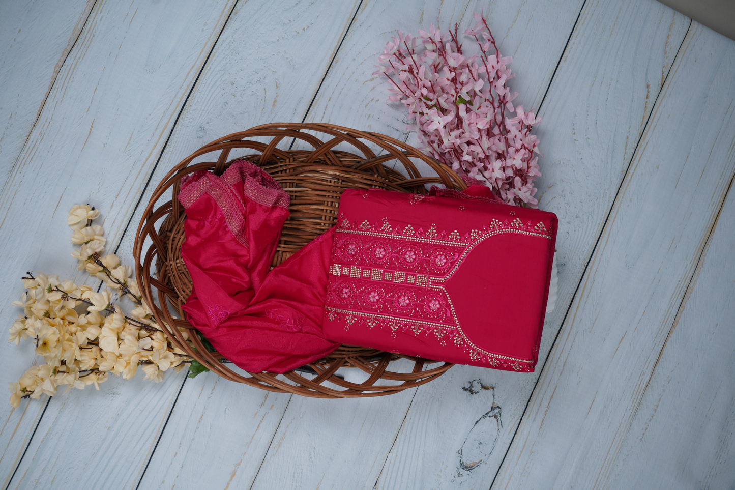 Crimson Red Unstitched Dress Material Suit