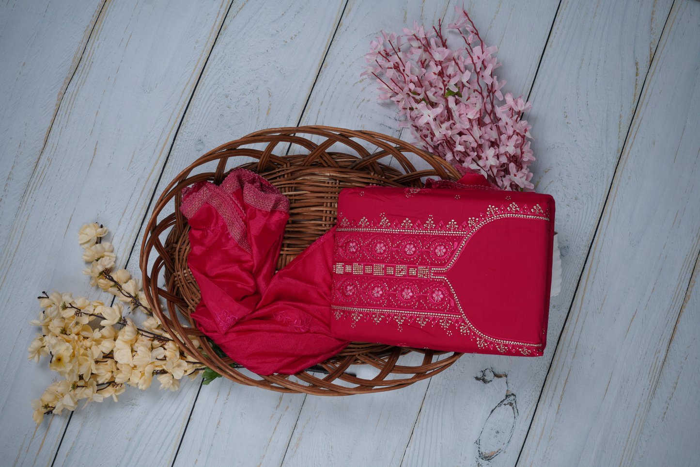 Crimson Red Unstitched Dress Material Suit