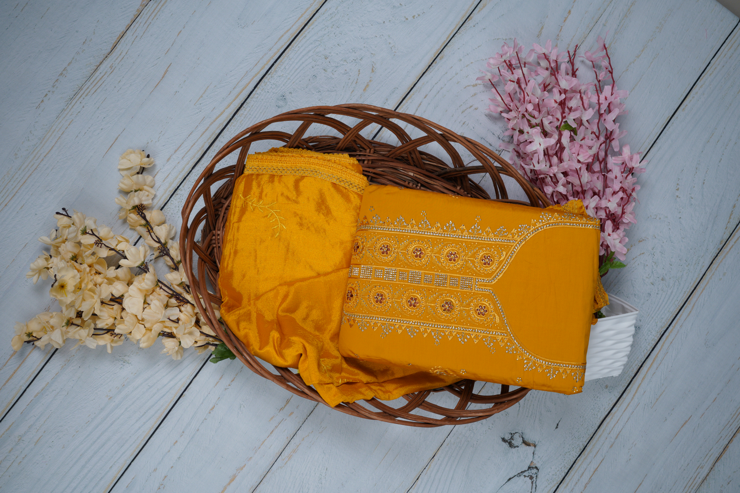 Canary Yellow Unstitched Dress Material Suit