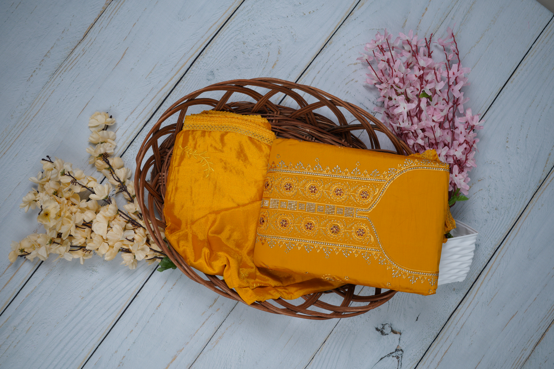 Canary Yellow Unstitched Dress Material Suit