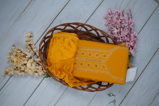 Canary Yellow Unstitched Dress Material Suit