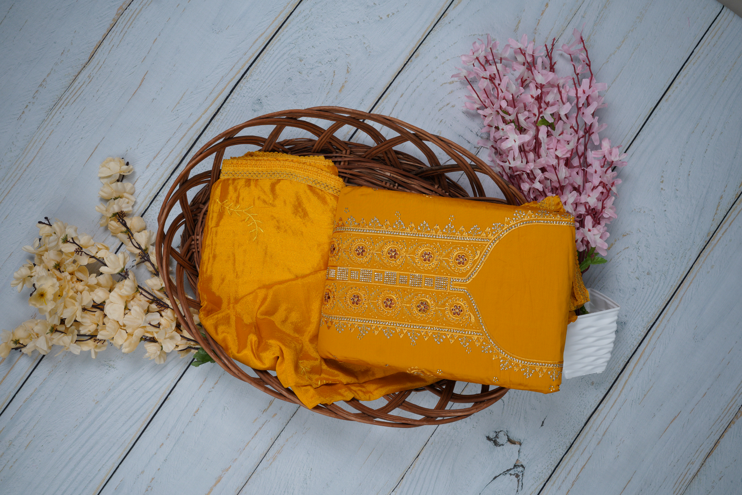 Canary Yellow Unstitched Dress Material Suit