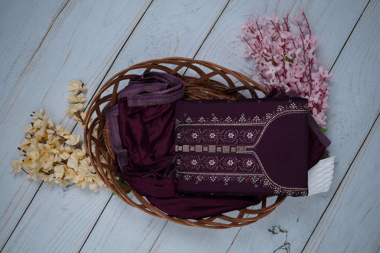 Deep Plum Shade of This Unstitched Dress Material  Suit