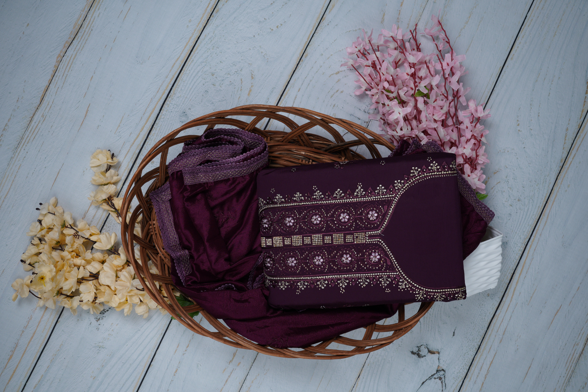 Deep Plum Shade of This Unstitched Dress Material  Suit