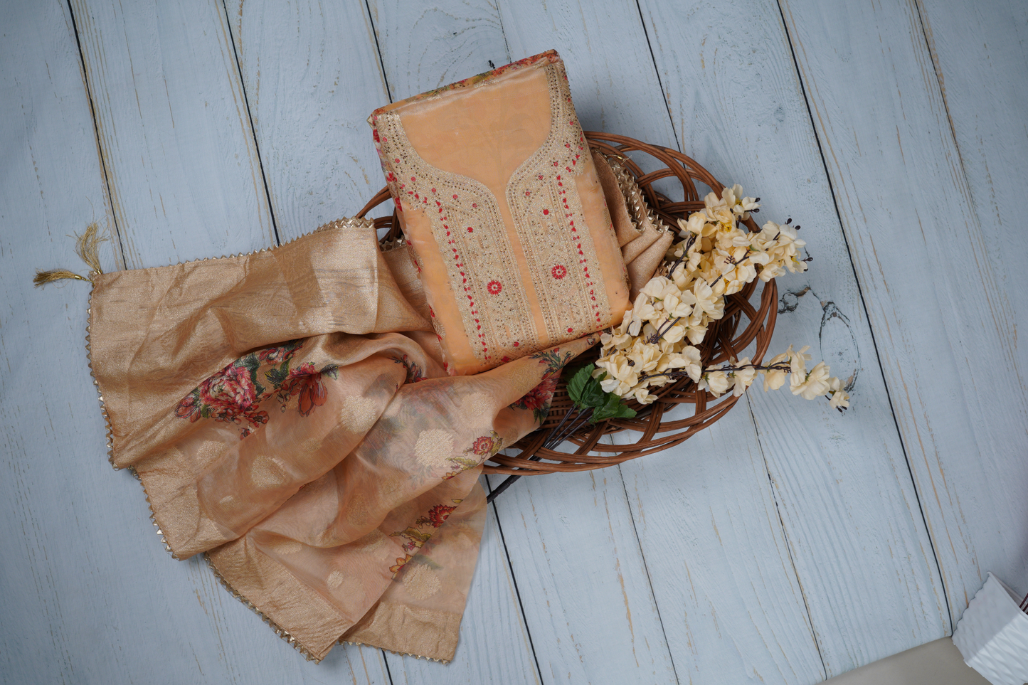 Creamish Yellow Unstitched Dress Material Suit